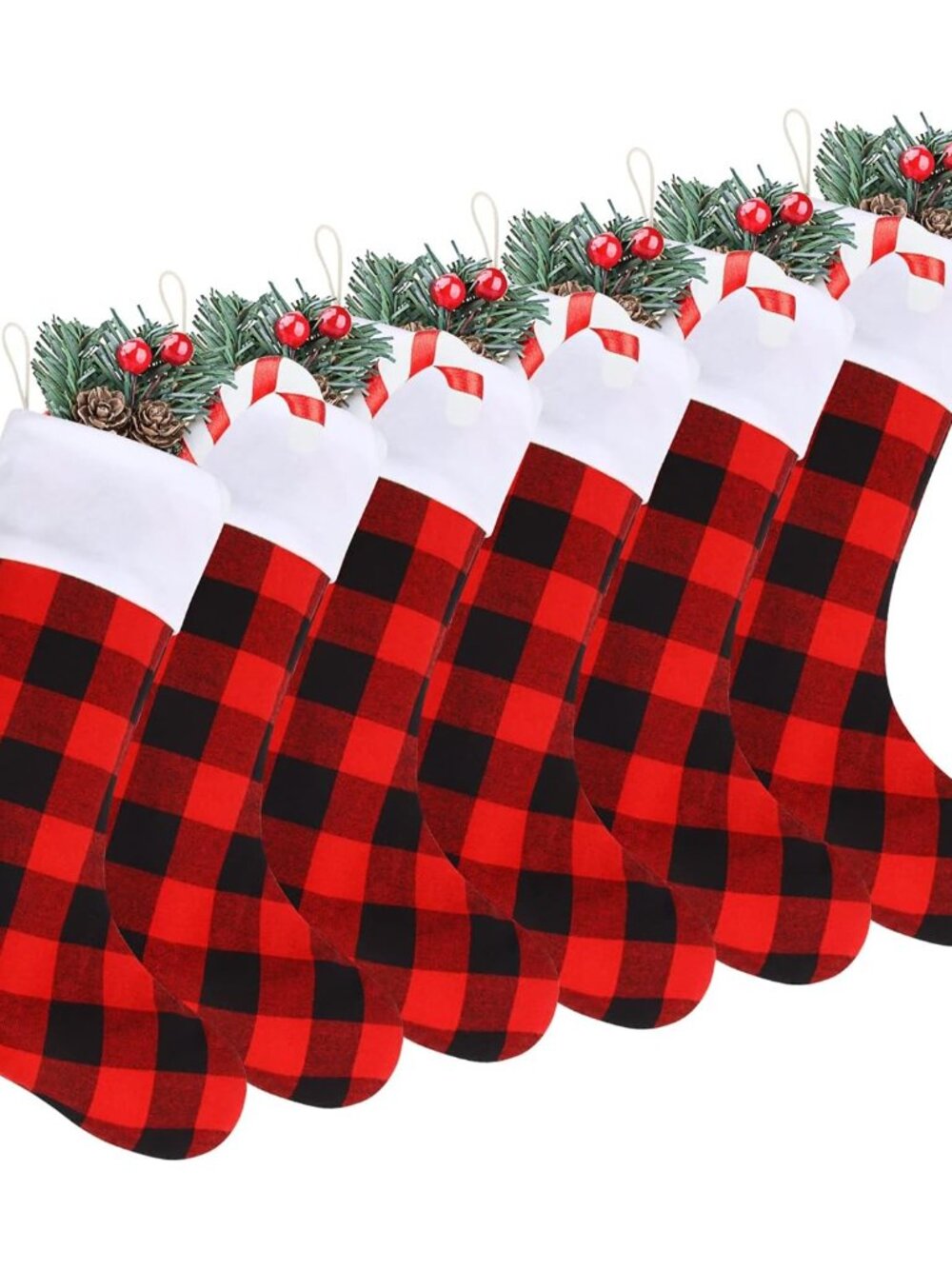 Christmas Buffalo Plaid Stockings,6 Pack 18 Inches Large Black White Plaid Stock